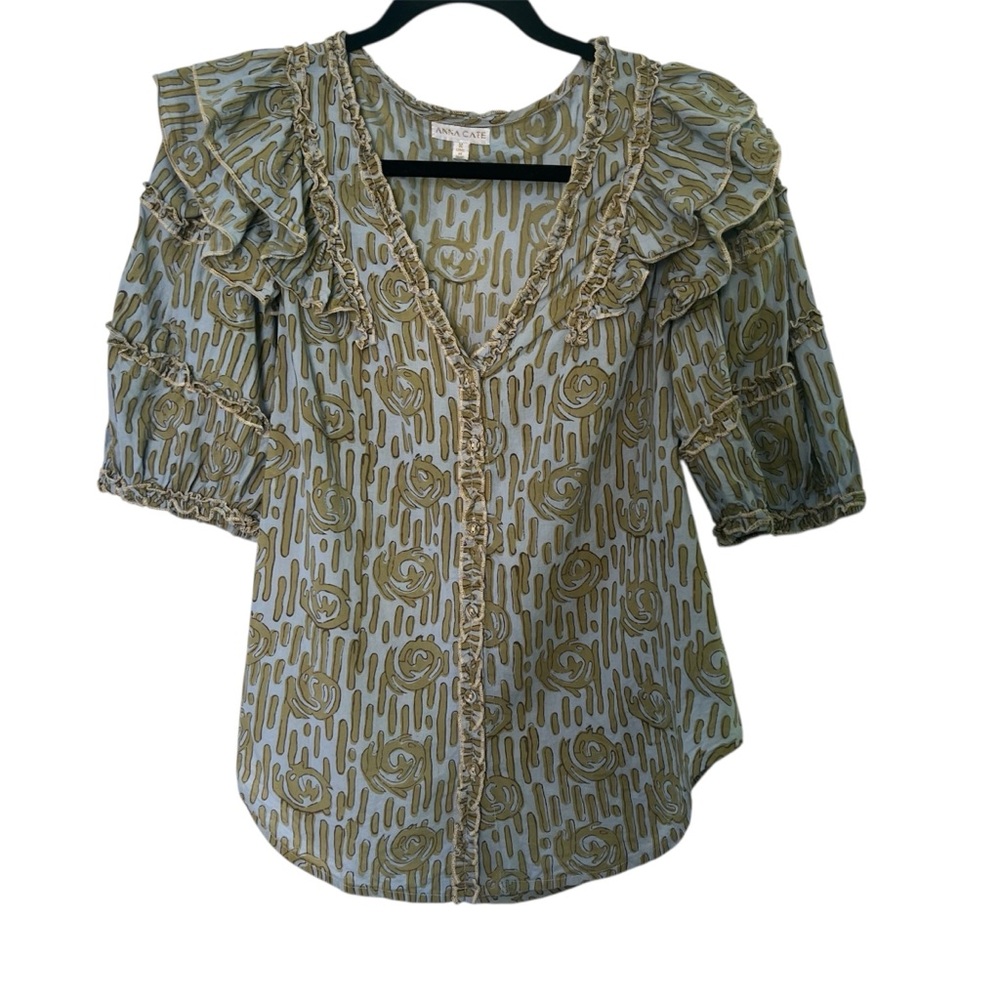Anna Cate Jolie Ruffle Print Puff Sleeve Top Size Medium